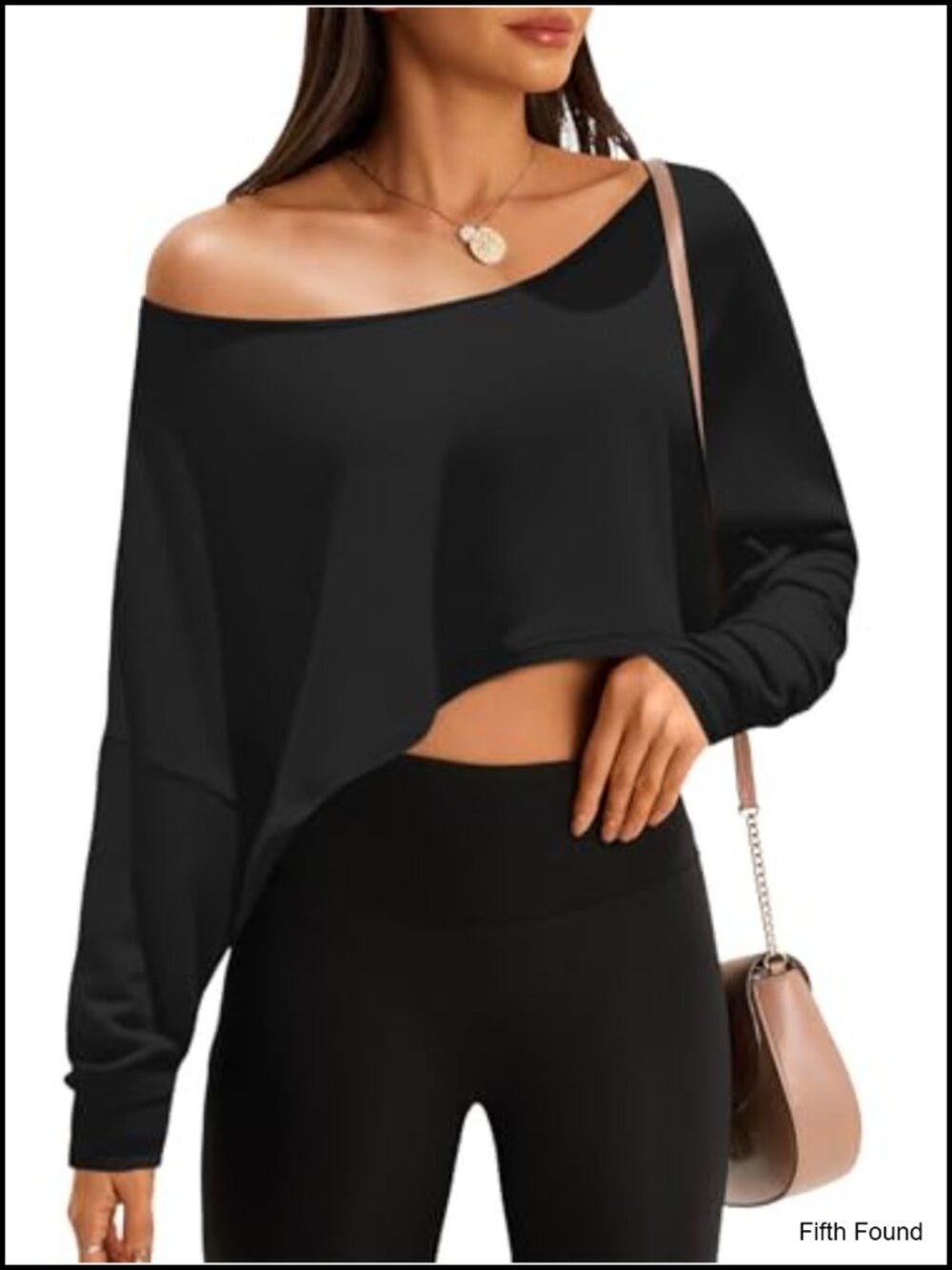 Off Shoulder Cropped Top Batwing Long Sleeve Loose Fit Boat Neck Workout Shirt